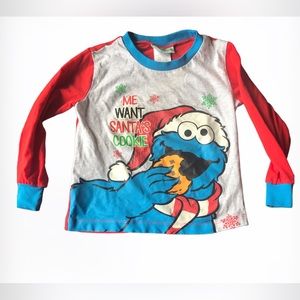 3 FOR $20 SESAME STREET 3T Boys Christmas Cookie Monster Long Sleeve PJ Top